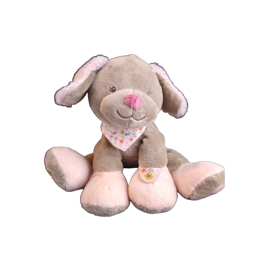 NATTOU Plush Lali Dog Pink Brown Flower Scarf Puppy Toy Sewn Eyes Stuffed Animal